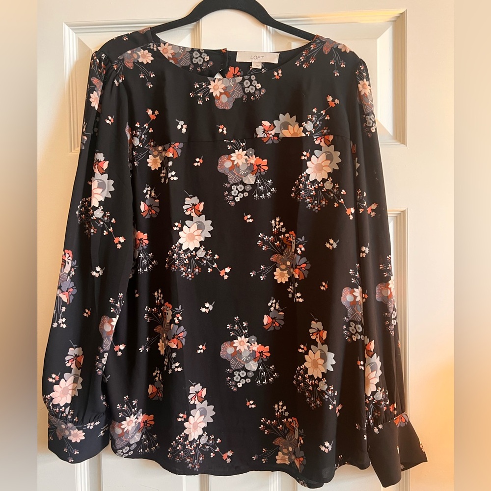 LOFT Floral Black Blouse